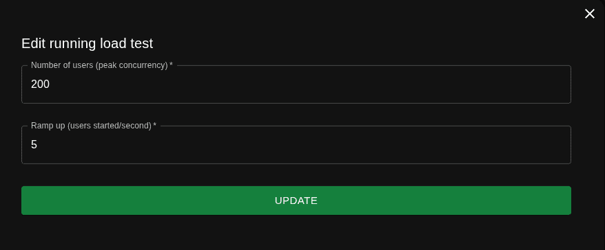 Interface do Locust configurando o teste de carga com Ramp Up
